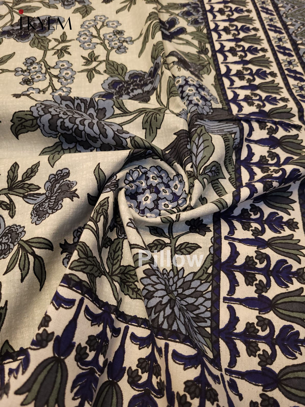 Cream and Blue - Bed Spread