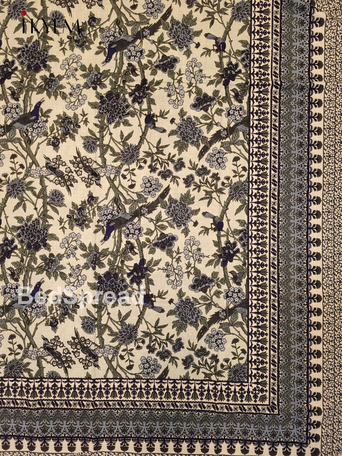 Cream and Blue - Bed Spread