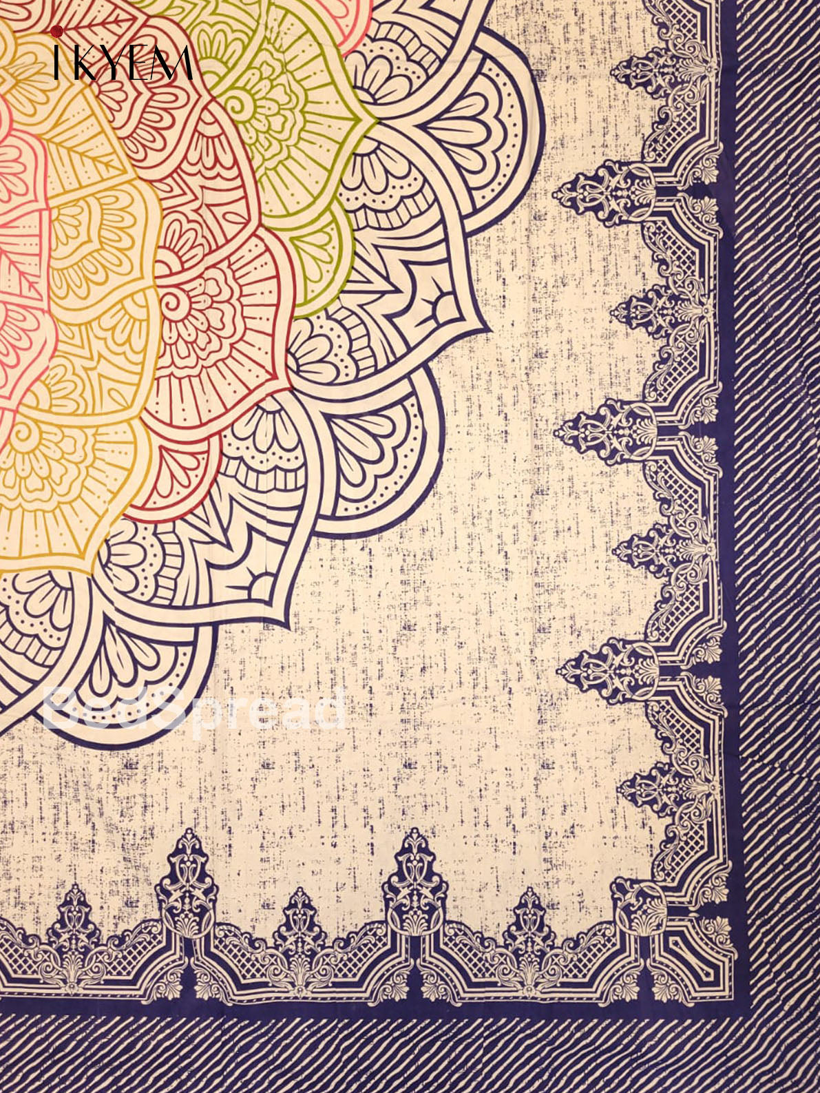 Cream and Blue - Bed Spread