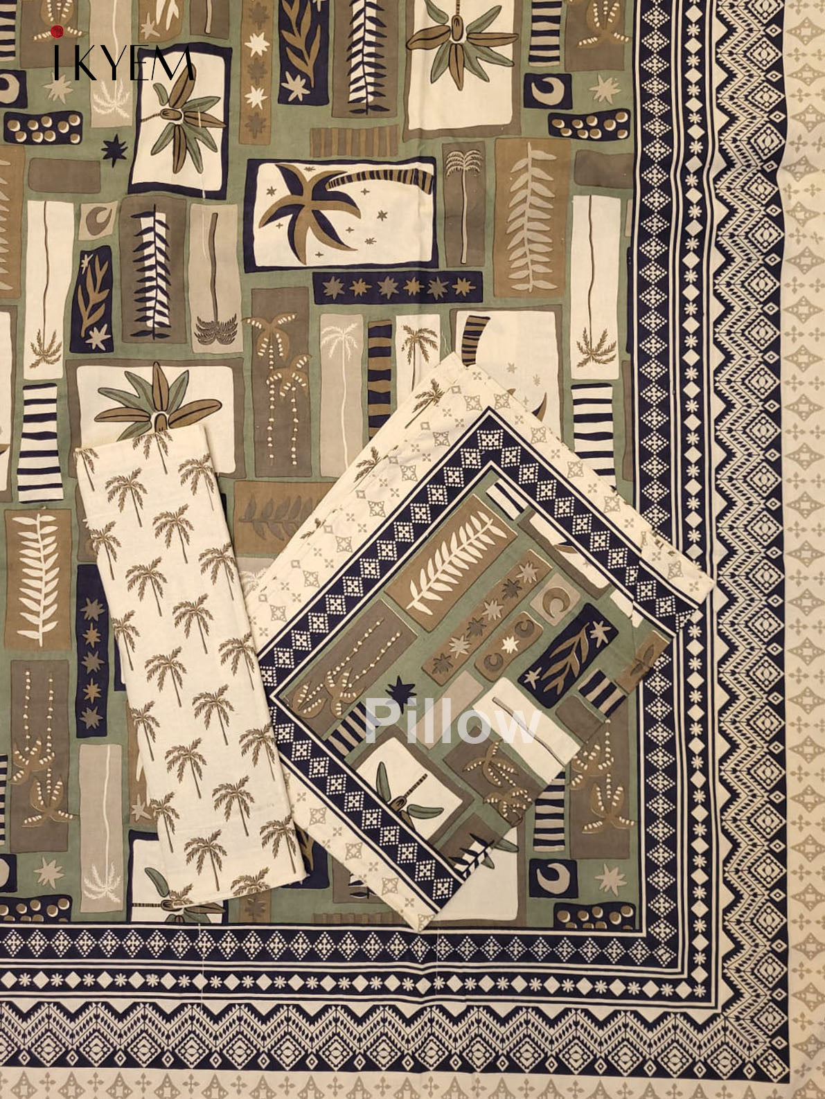 Cream and Blue - Bed Spread