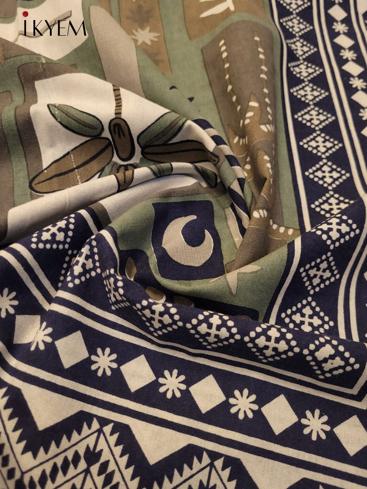 Cream and Blue - Bed Spread
