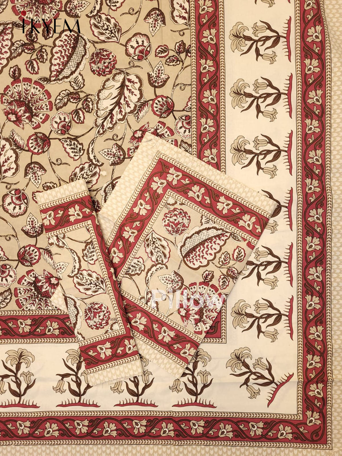 Cream and Red -Bed Spread