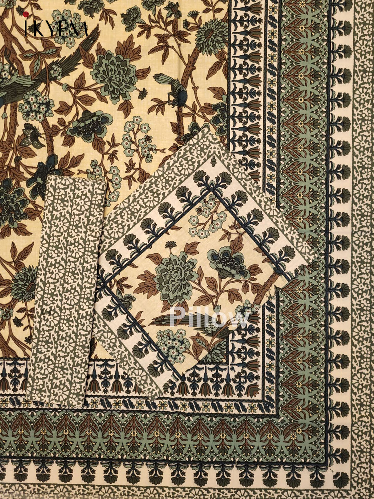 Cream and Green- Bed Spread