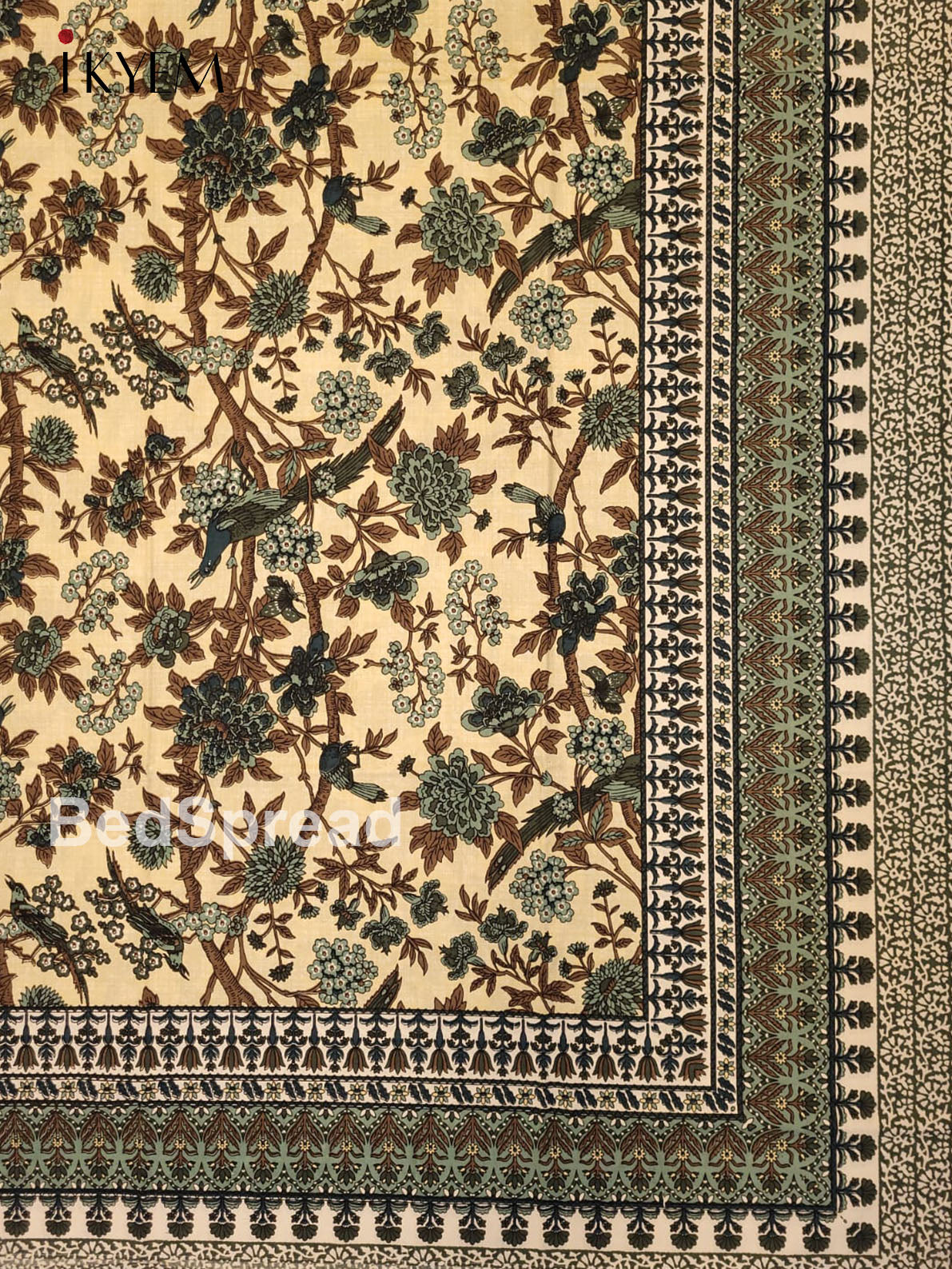 Cream and Green- Bed Spread