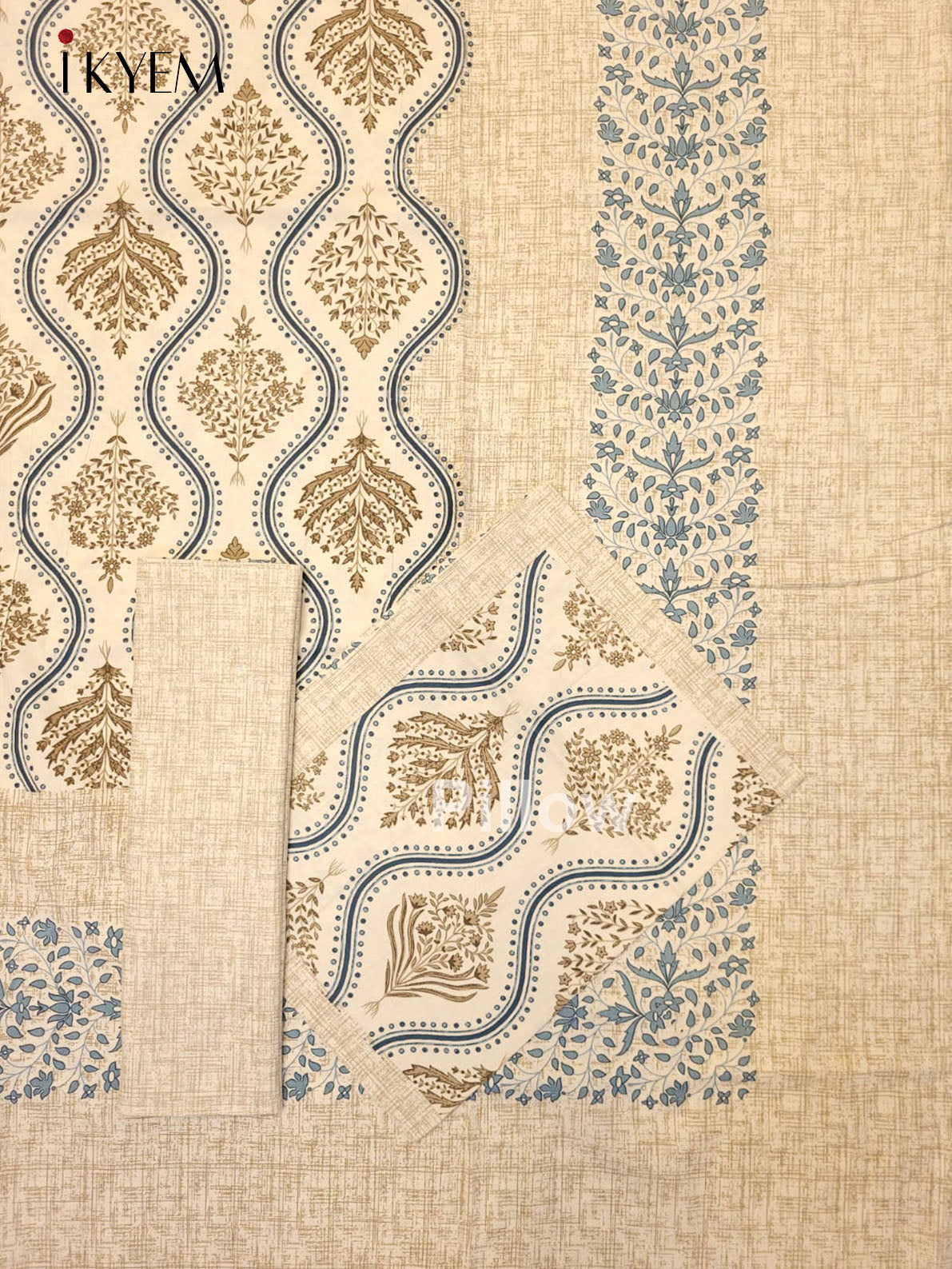 Beige and Blue - Bed Spread