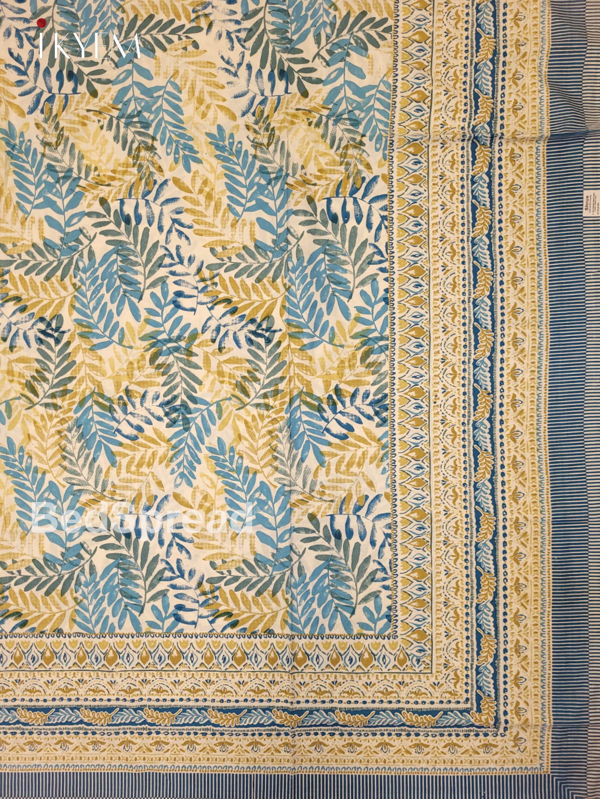 Cream & Blue - Bed Spread