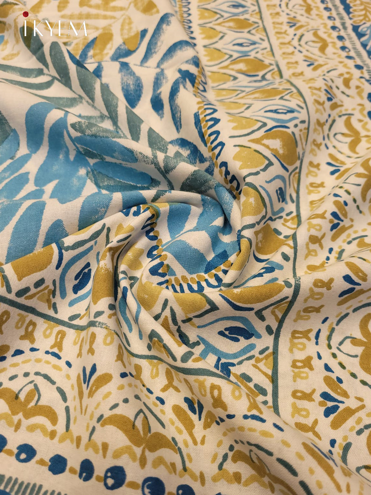 Cream & Blue - Bed Spread