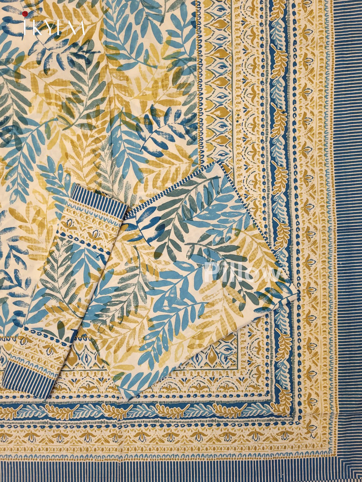 Cream & Blue - Bed Spread
