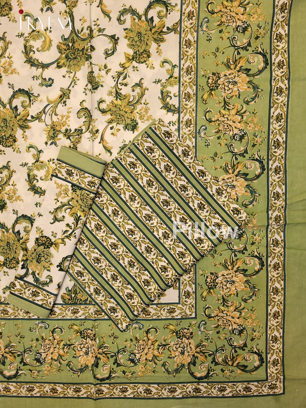 Cream & Green - Bed Spread