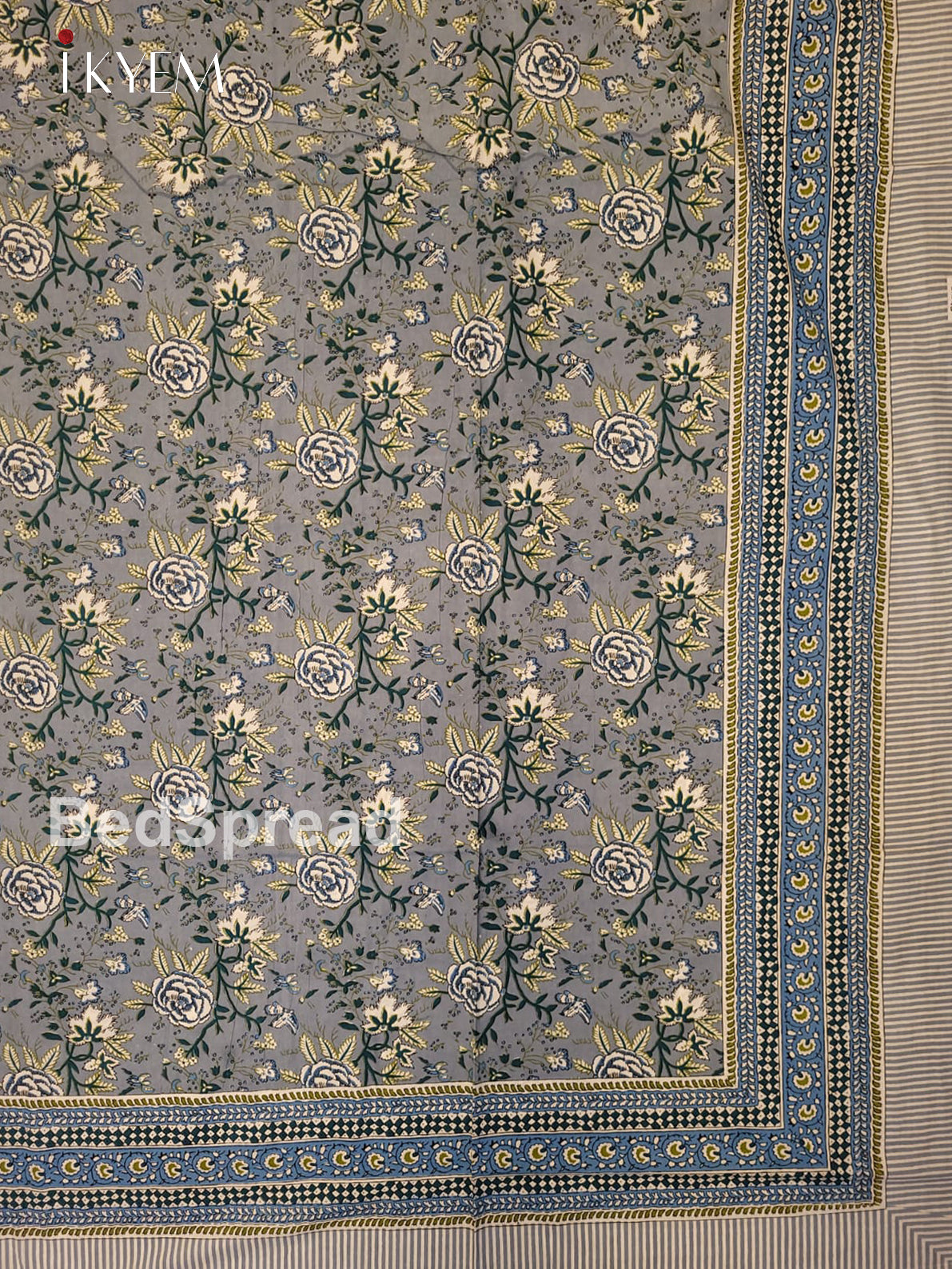 Cream & Dusty Blue - Bed Spread