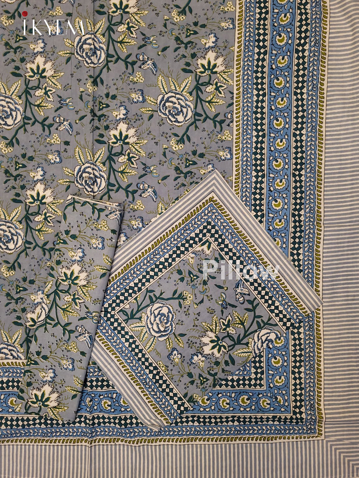 Cream & Dusty Blue - Bed Spread