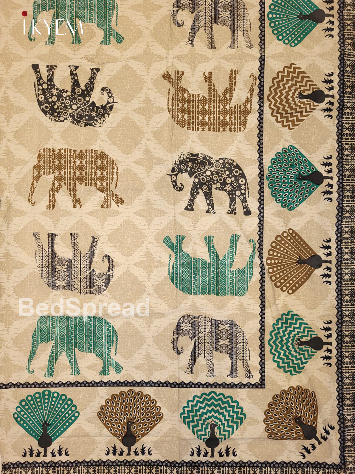 Cream & Green - Bed Spread