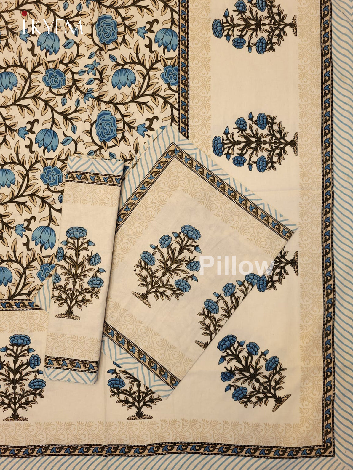 Cream & Blue- Bed SPread