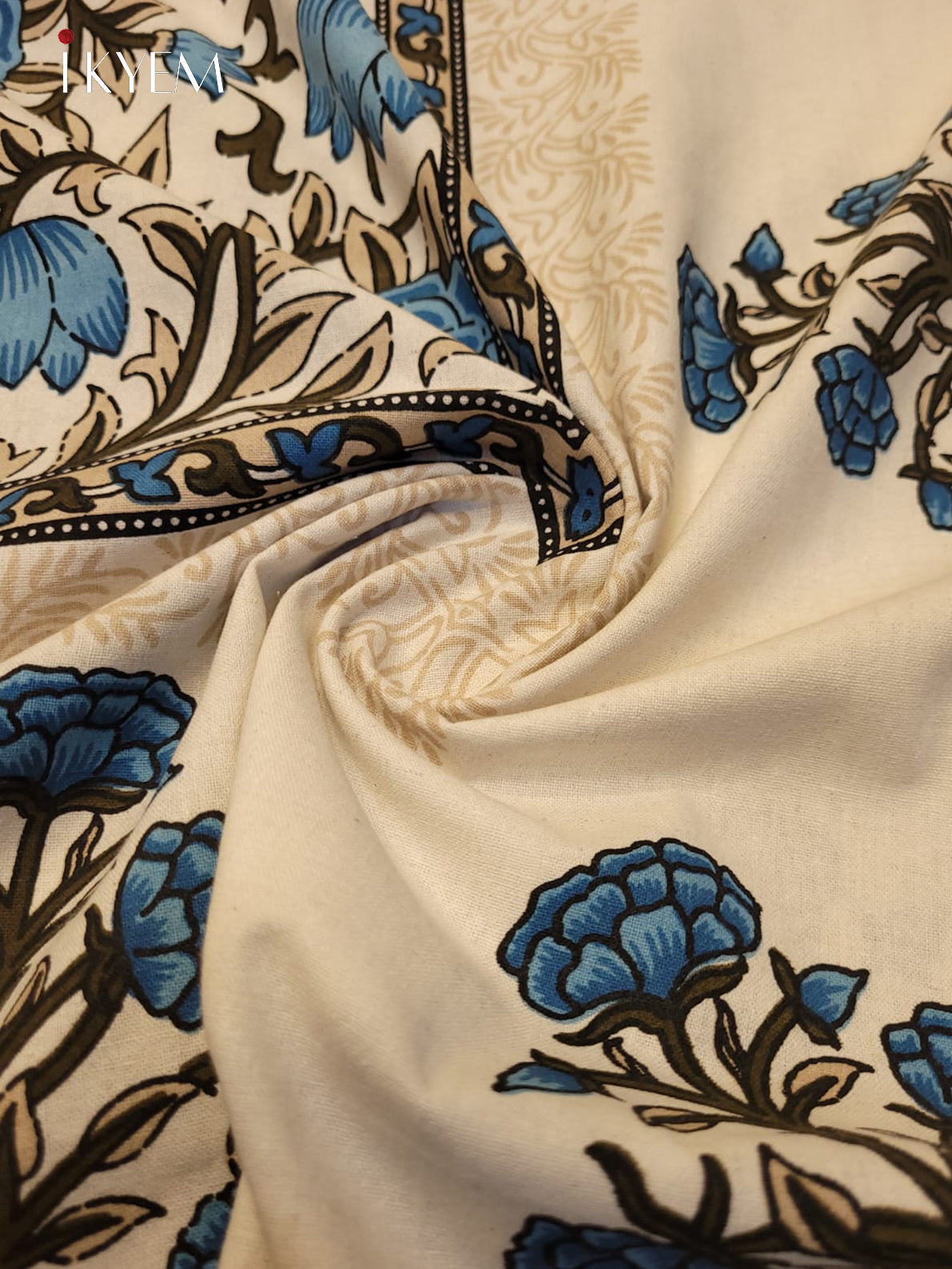 Cream & Blue- Bed SPread