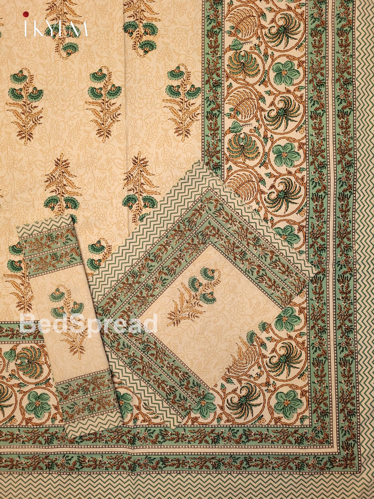 Peach &  Green  - Bed Spread