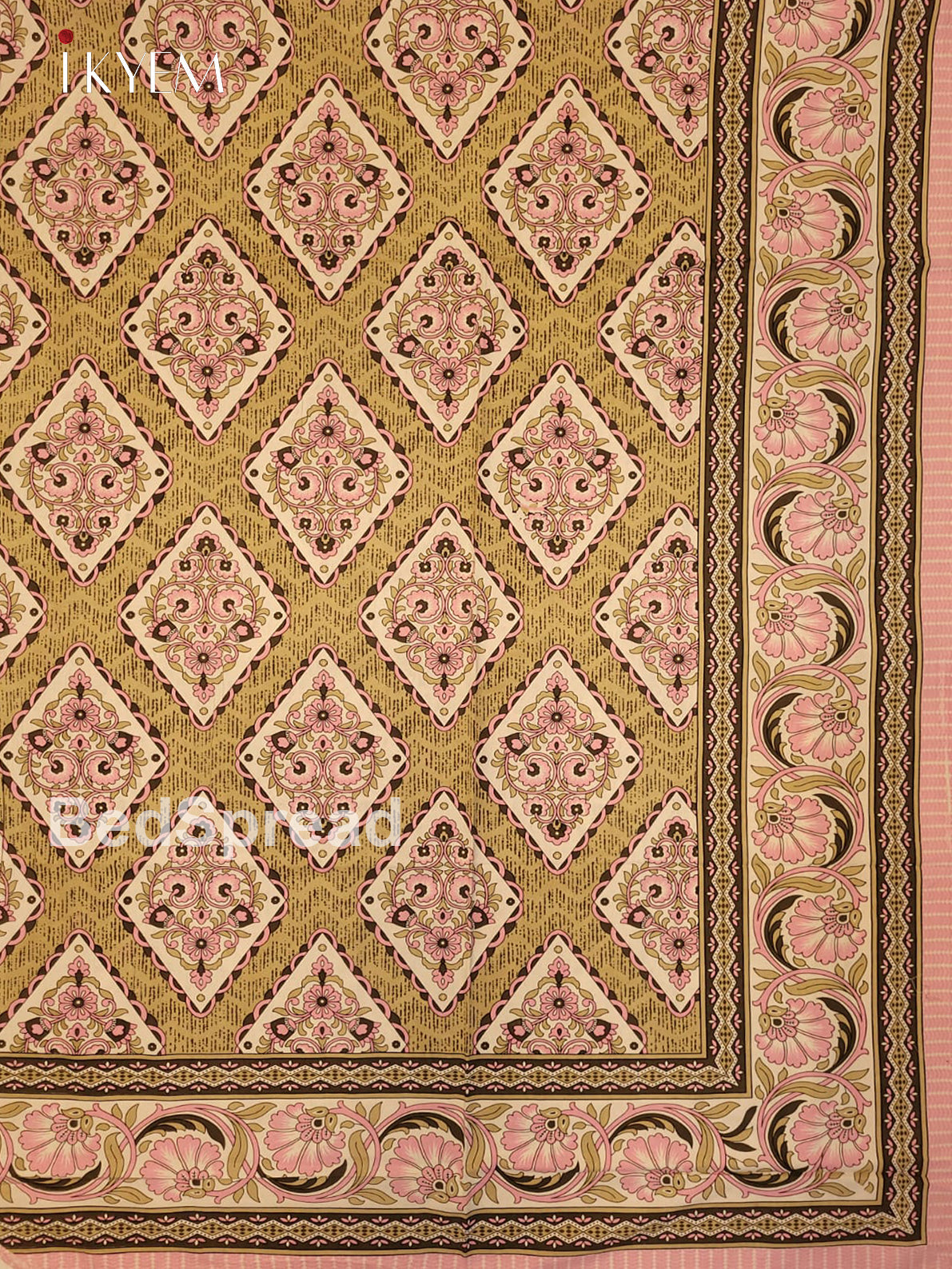 Pink & Mehandi Green - Bed Spread