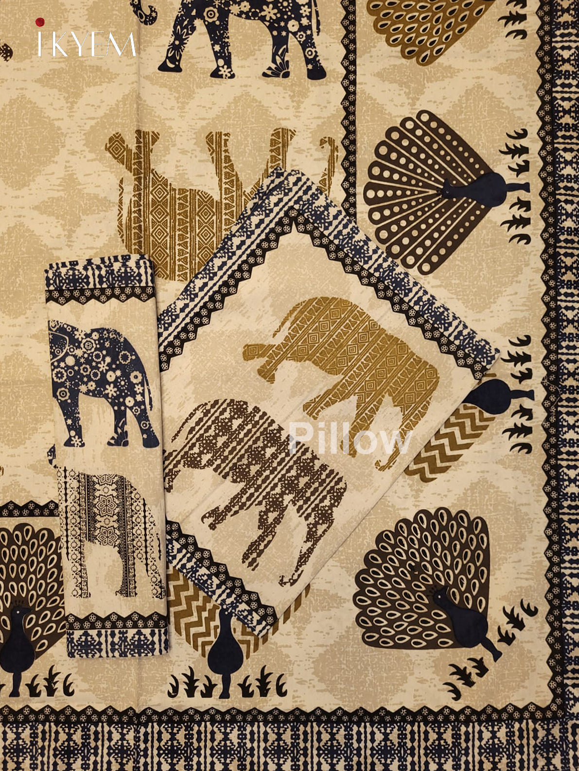 Cream & Blue - Bed Spread