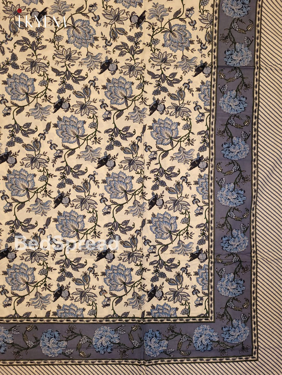 Cream & Blue - Bed Spread