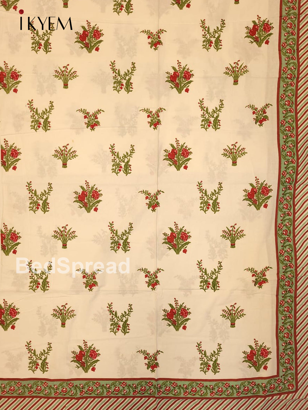 Cream & Red - Bed Spread