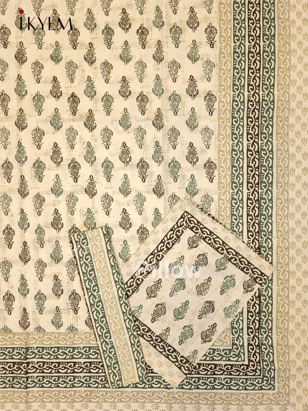 Cream and Green - Bed Spread