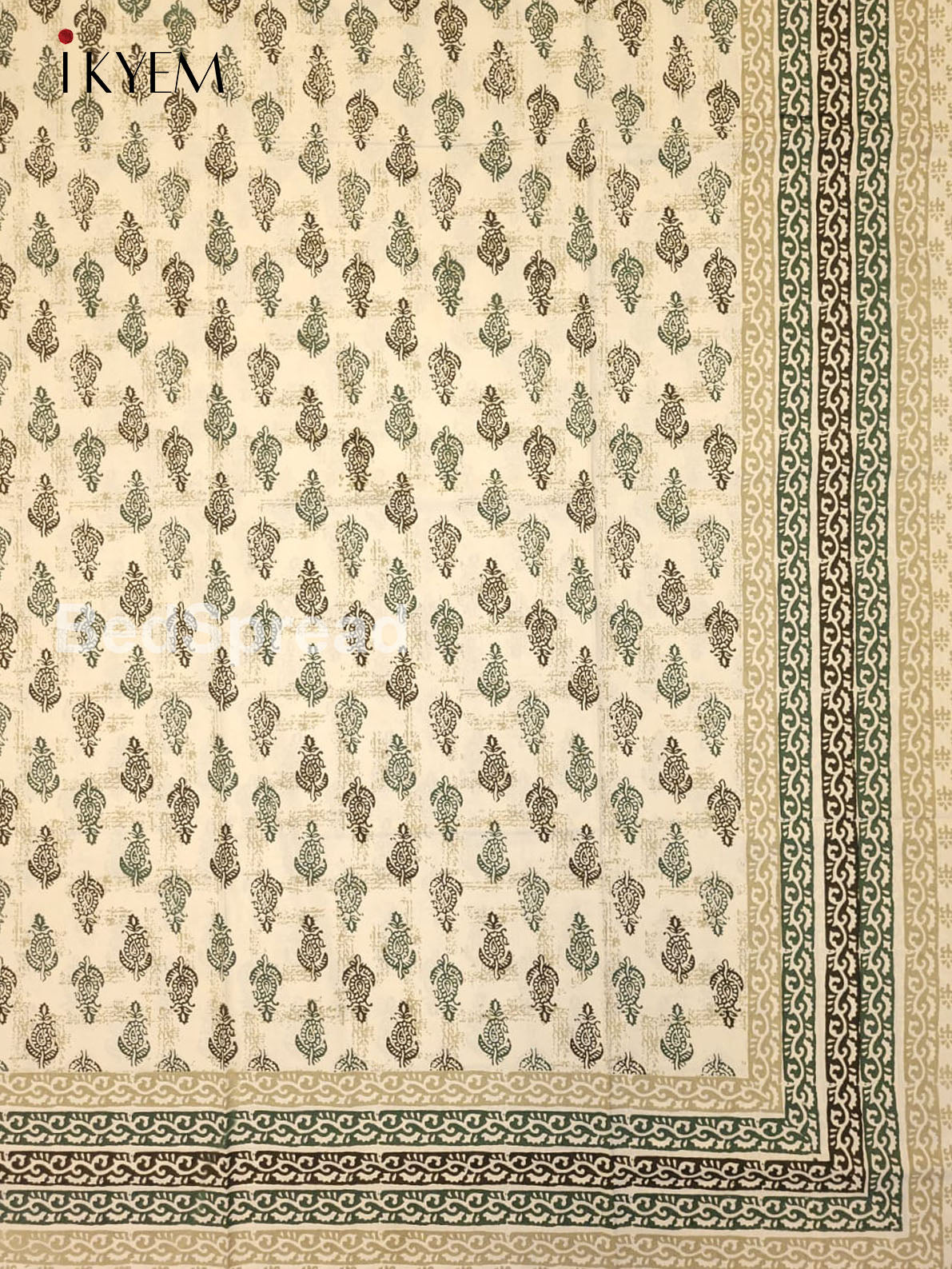 Cream and Green - Bed Spread