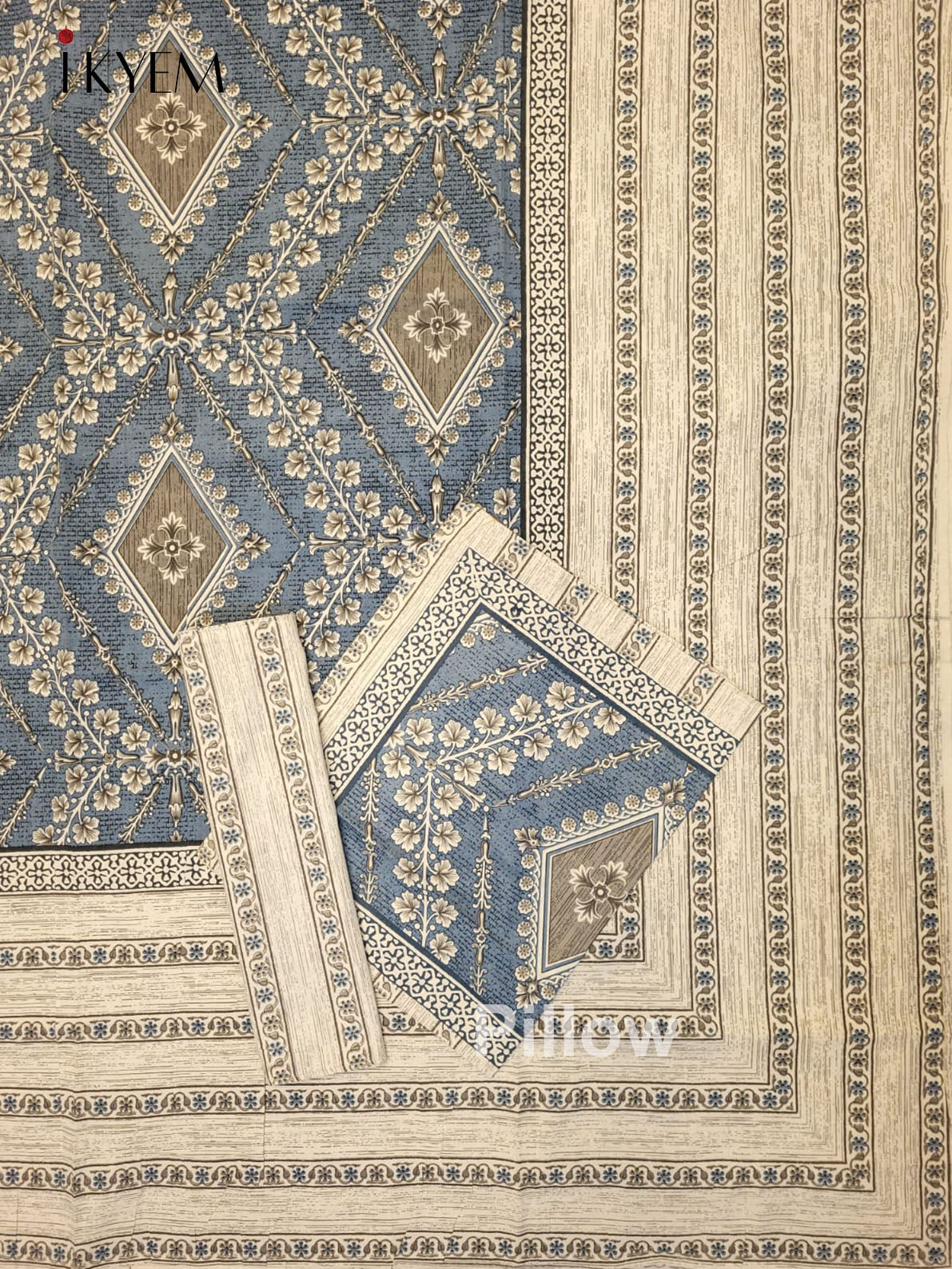 Cream and Blue - Bed Spread