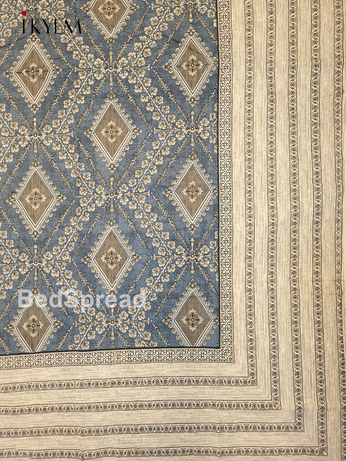Cream and Blue - Bed Spread