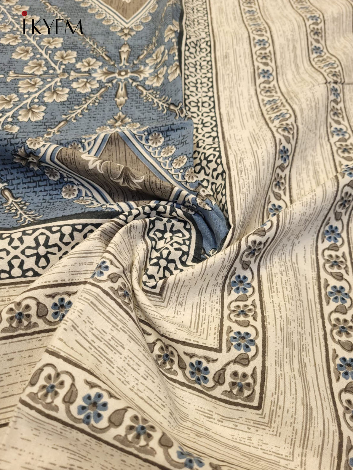 Cream and Blue - Bed Spread