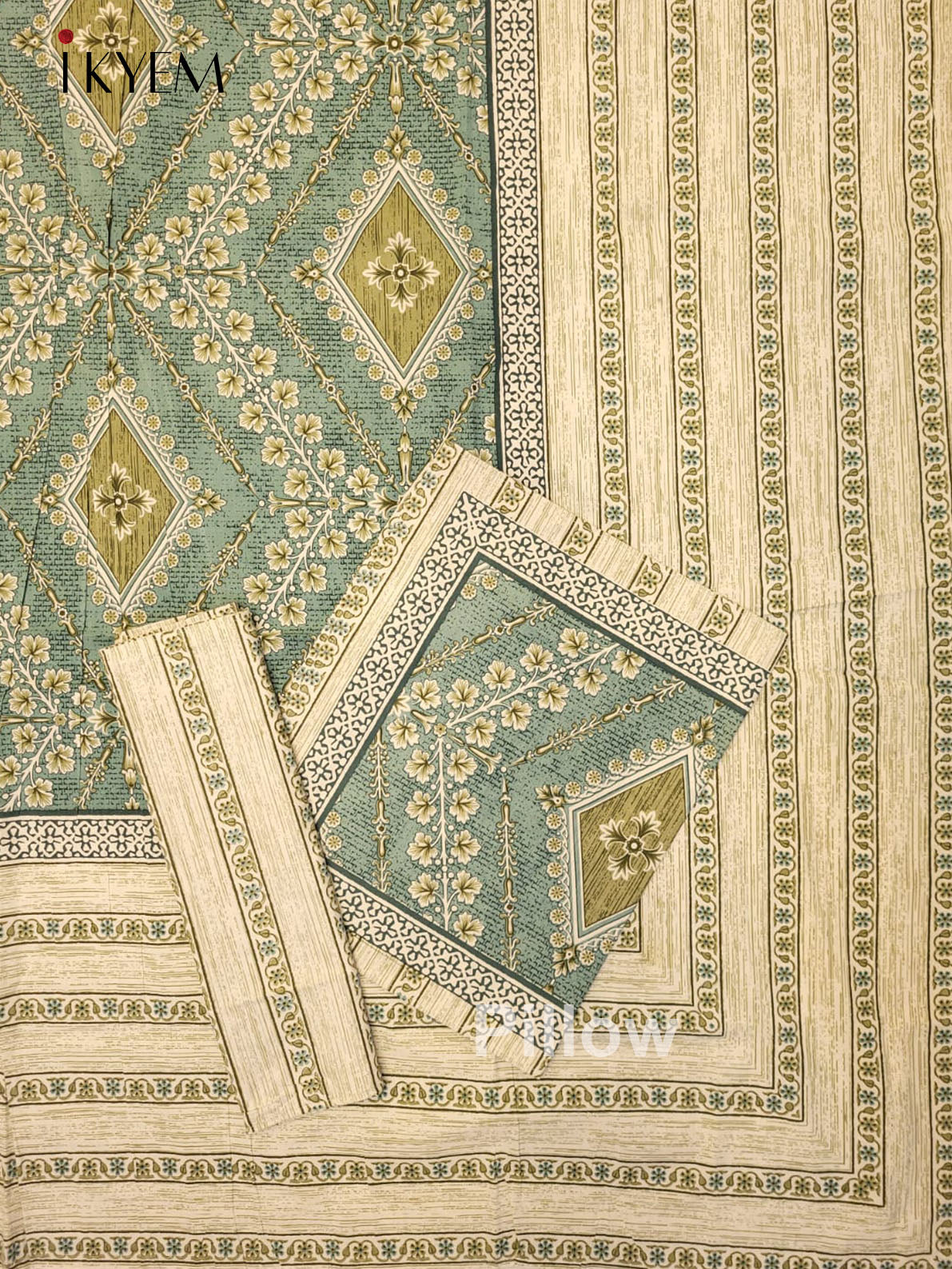 Cream and pastel Green - Bed Spread