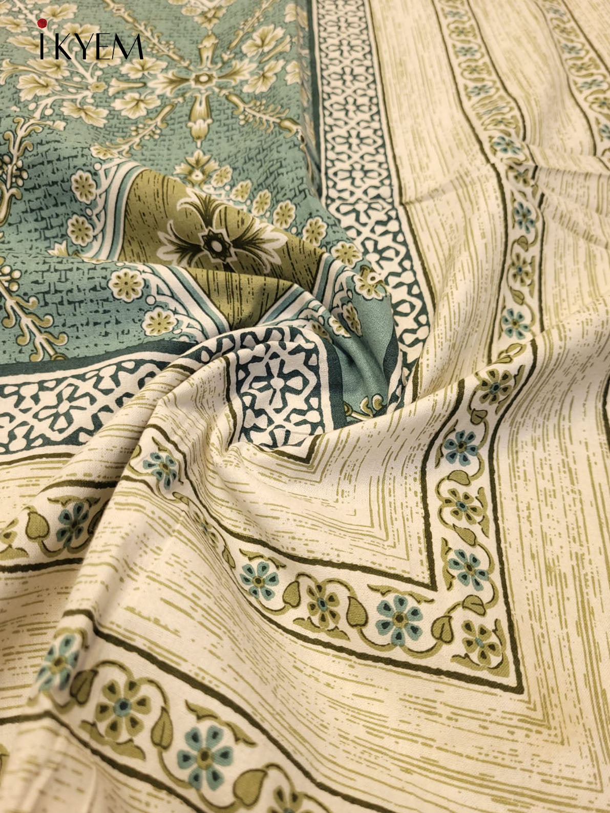 Cream and pastel Green - Bed Spread