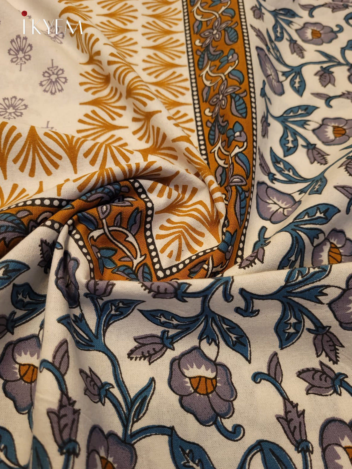 Cream &  Blue - Bed Spread