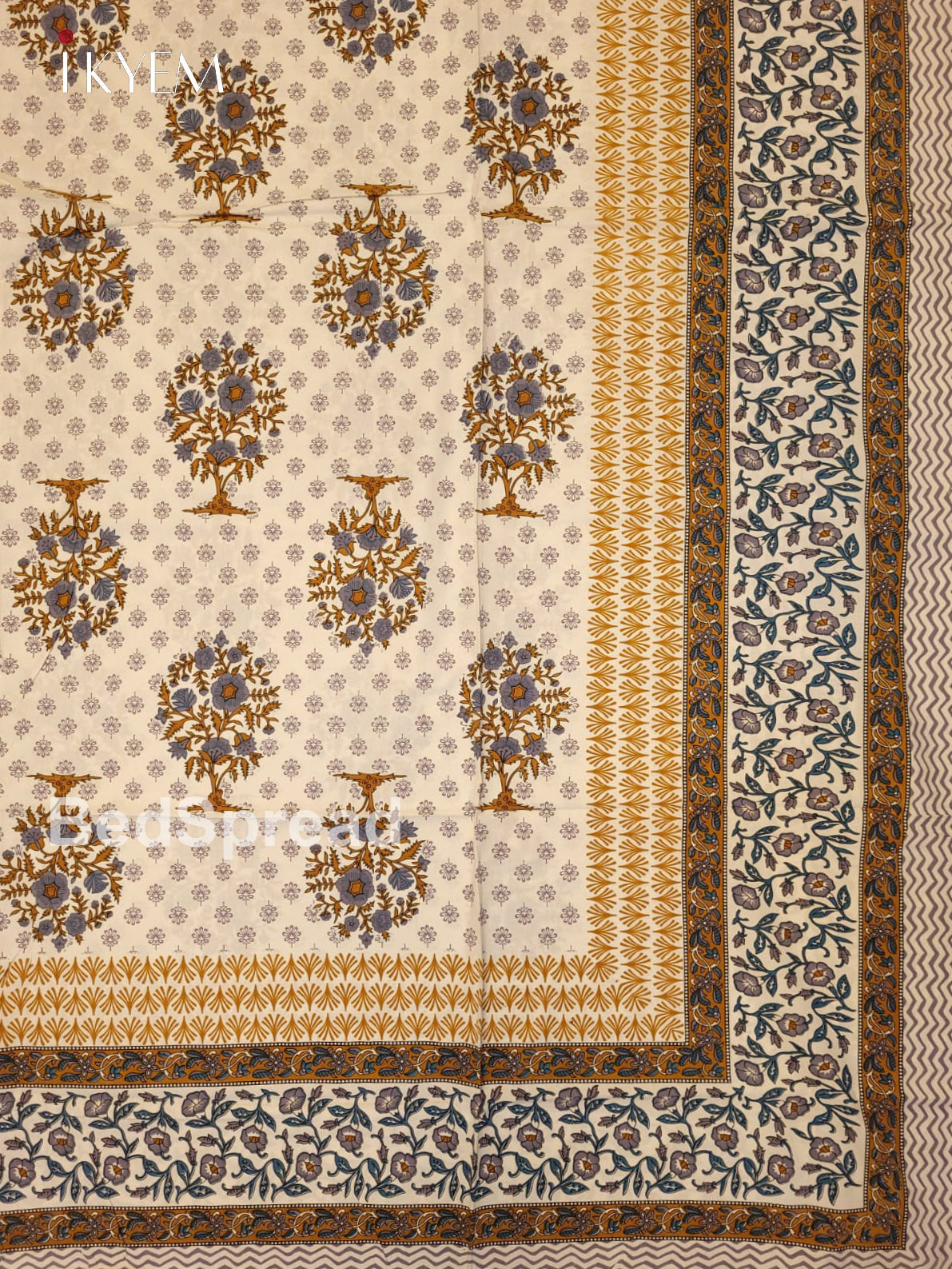 Cream &  Blue - Bed Spread