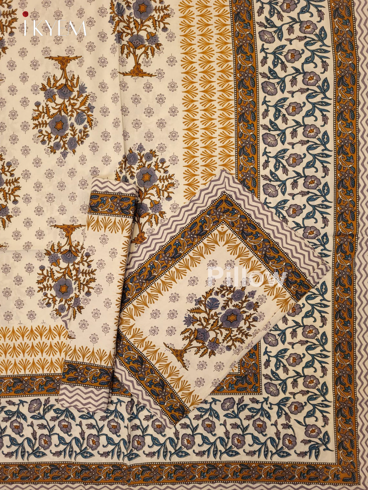 Cream &  Blue - Bed Spread