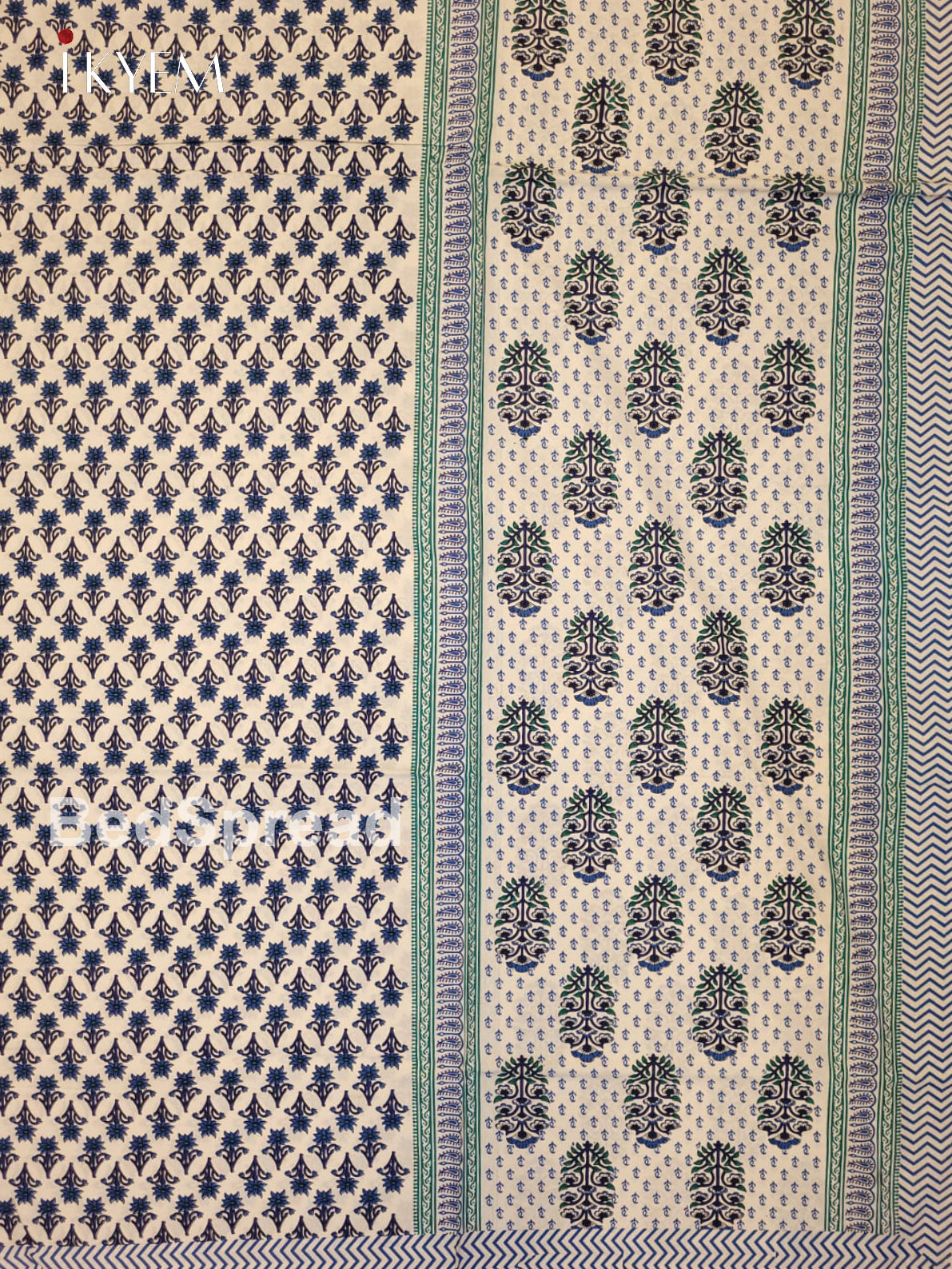 Cream & Blue- Bed Spread