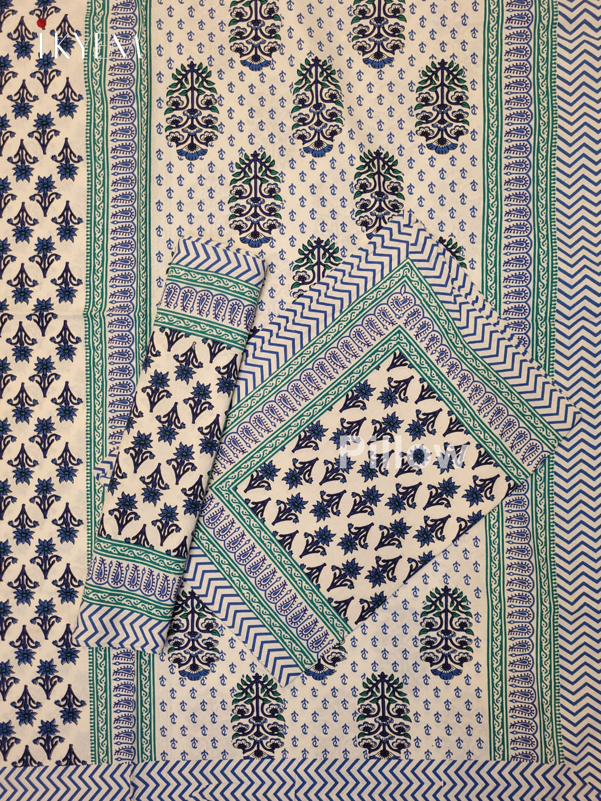 Cream & Blue- Bed Spread