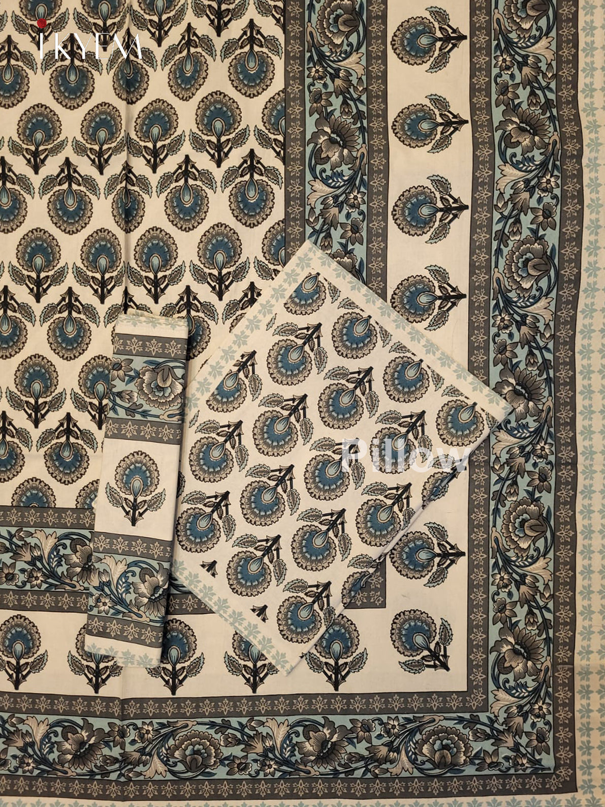 Cream & Blue - Bed Spread