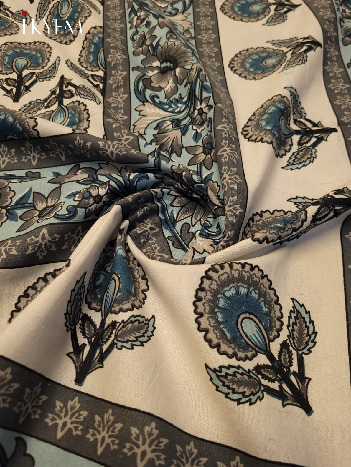 Cream & Blue - Bed Spread