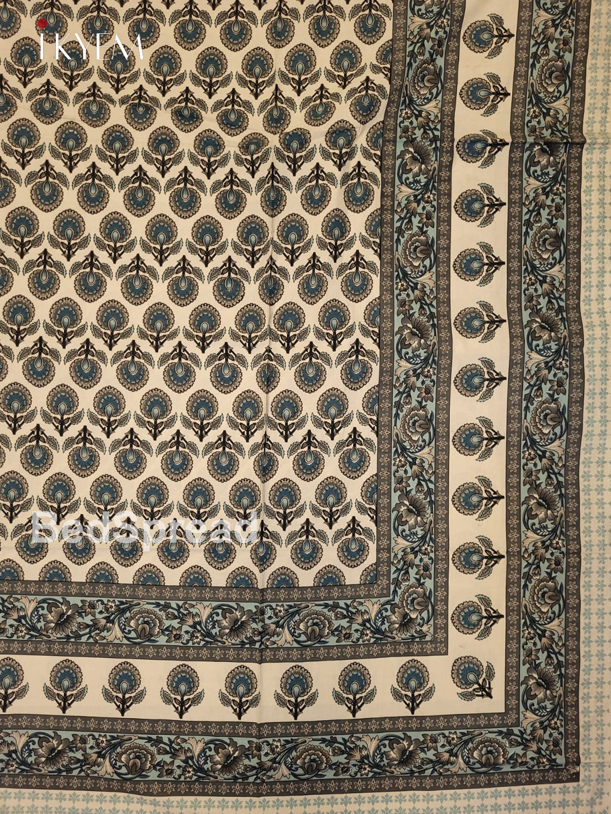 Cream & Blue - Bed Spread