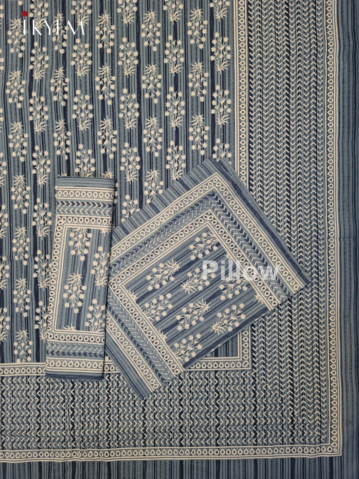 Cream & Blue  - Bed Spread