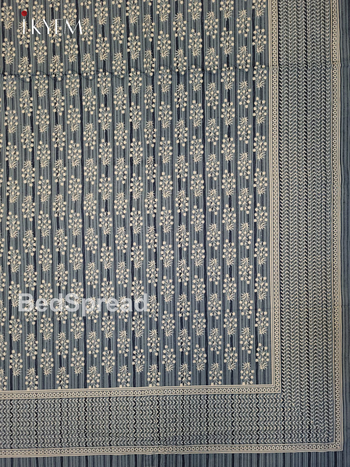 Cream & Blue  - Bed Spread