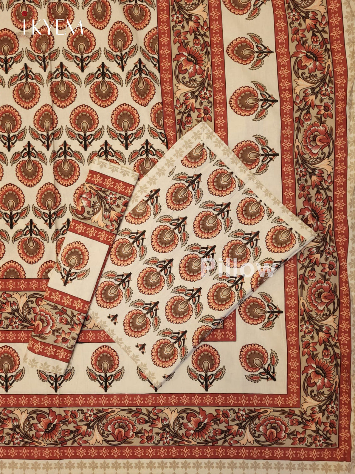 Cream & Red - Bed Spread