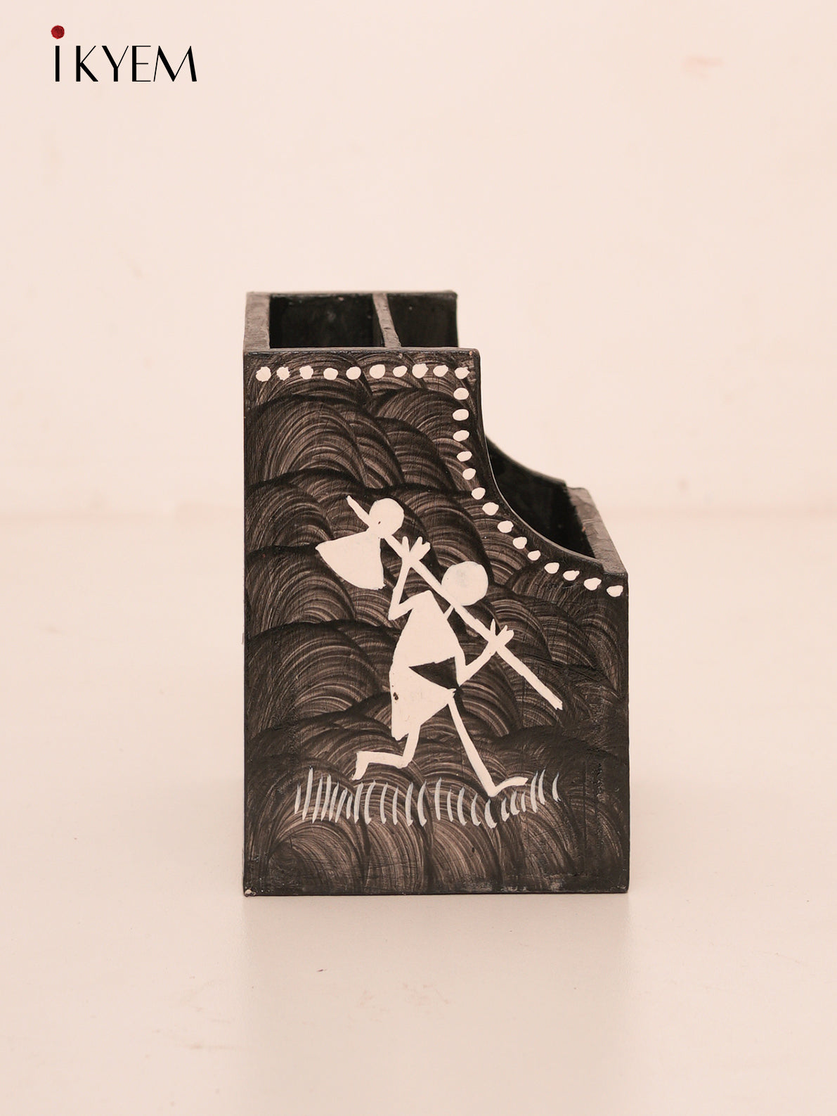 Hand Painted Warli Pen Stand 4 Inch - 4GJ03593