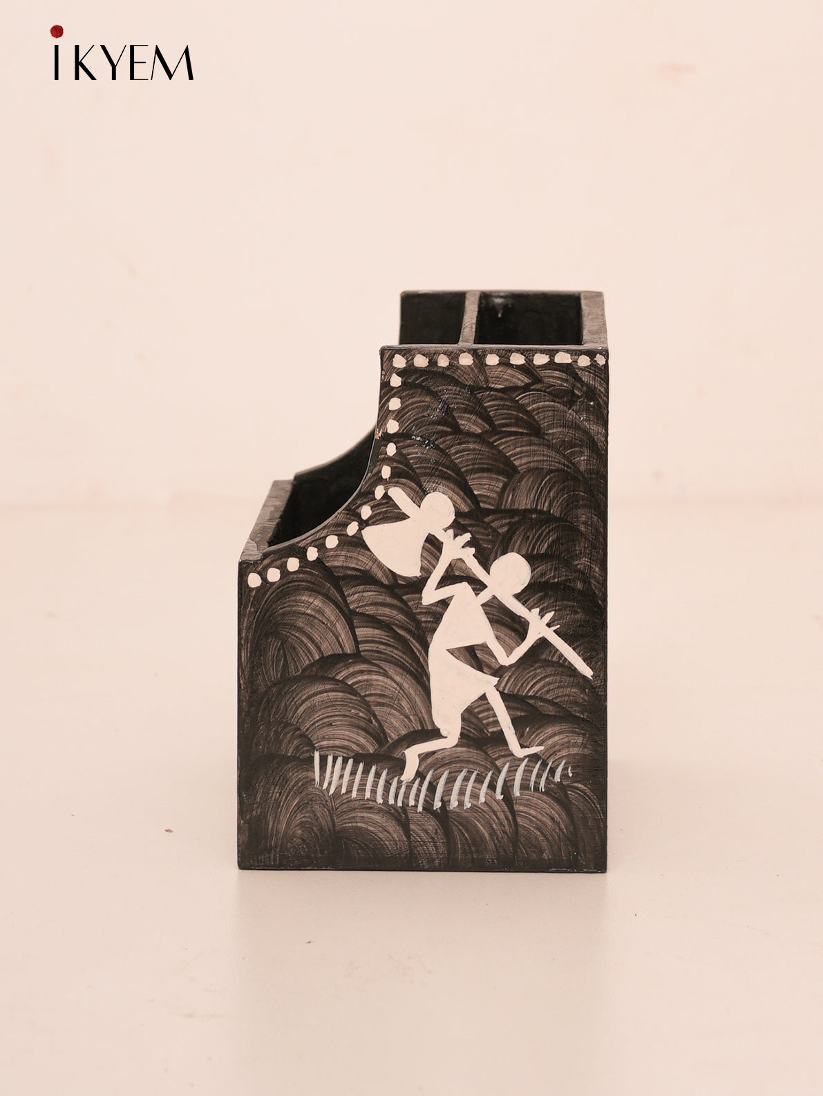 Hand Painted Warli Pen Stand 4 Inch - 4GJ03593