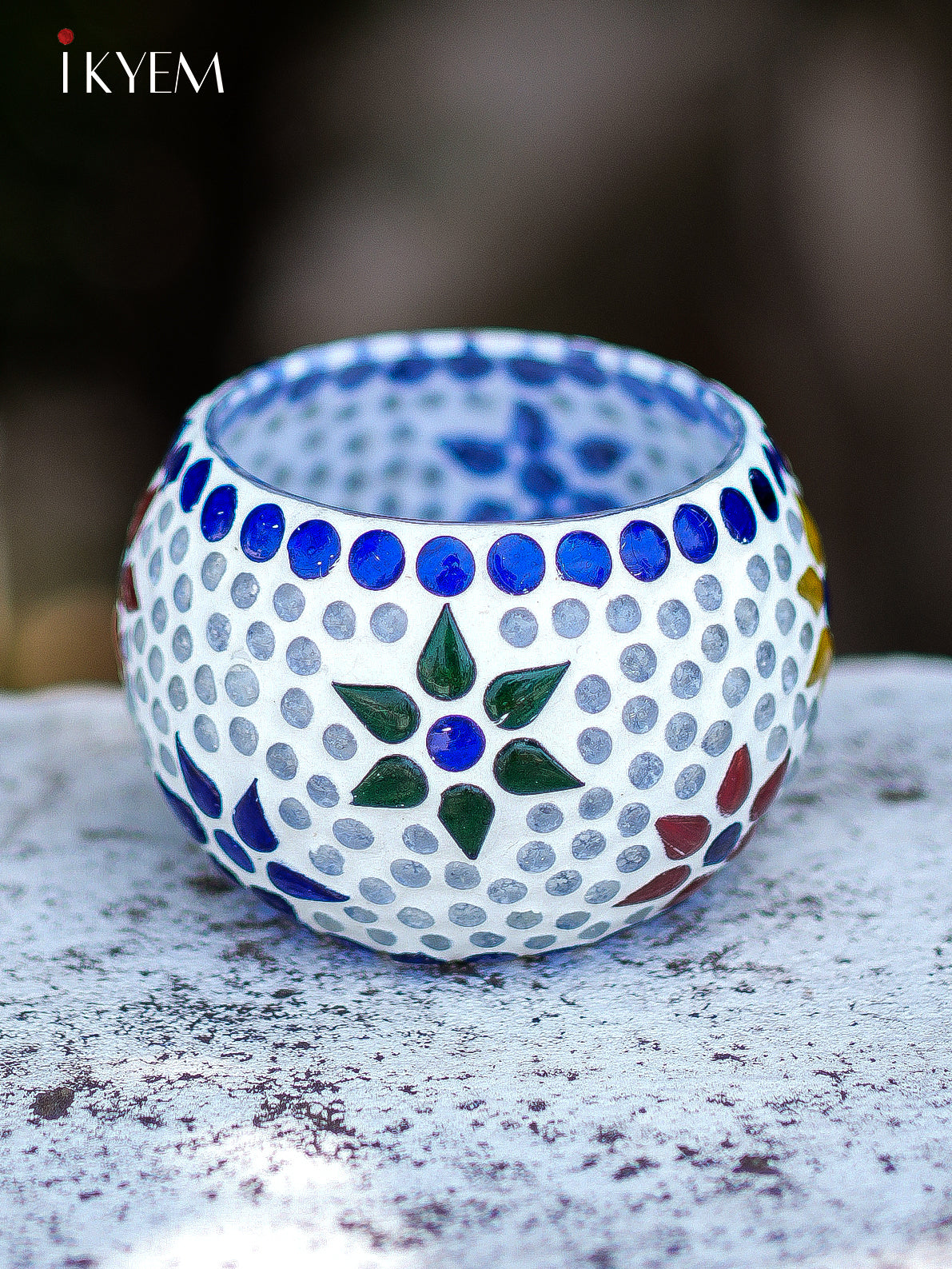 Mosaic Glass Floral TeaLight Candle Holder