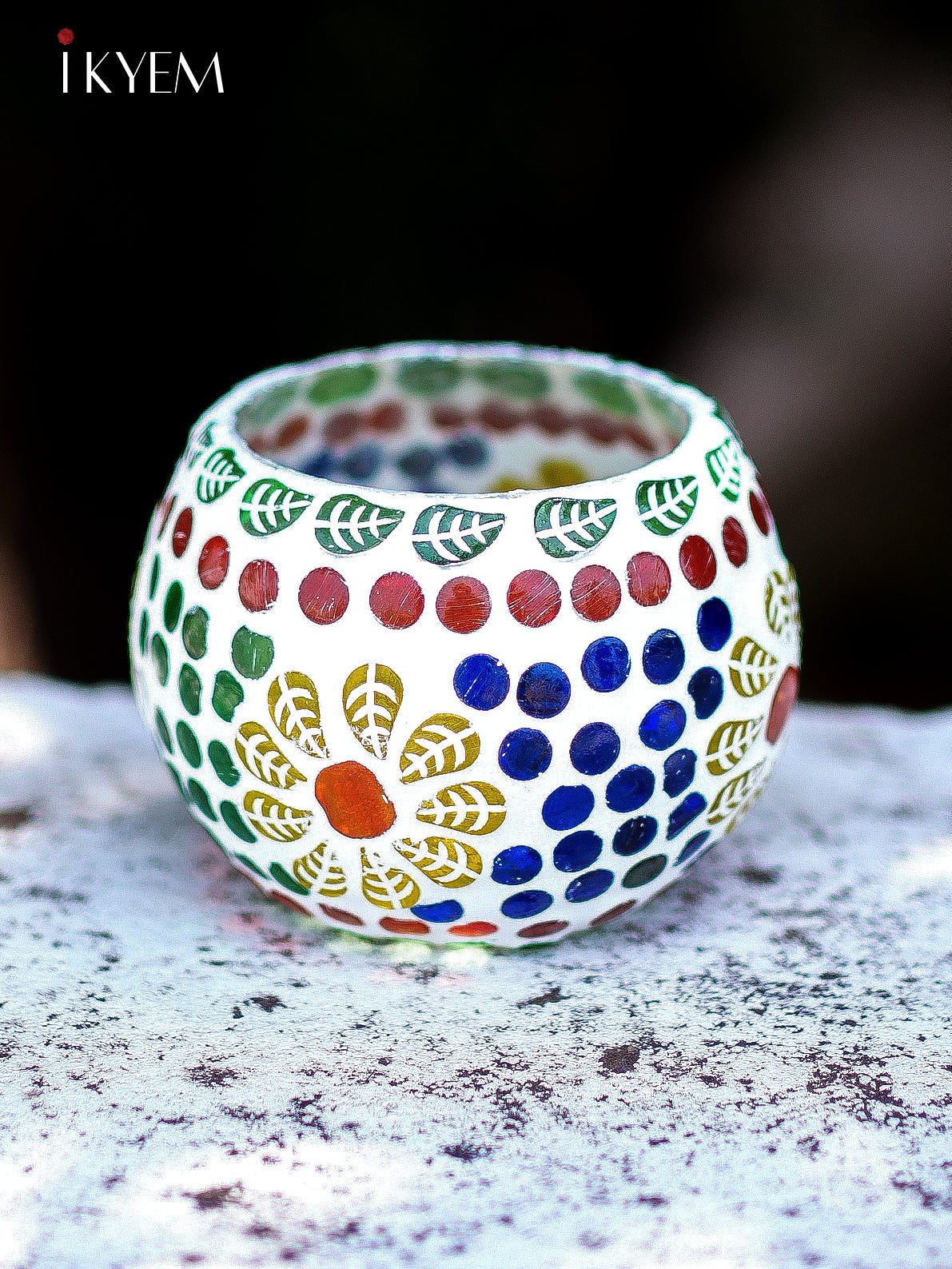 Mosaic Glass Floral TeaLight Candle Holder