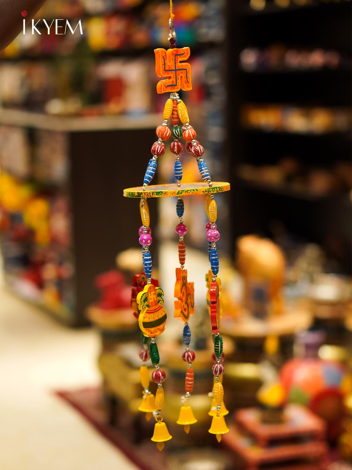Handcrafted Wooden Swastik Wind Chimes - 23 Inch - 4GJ03863