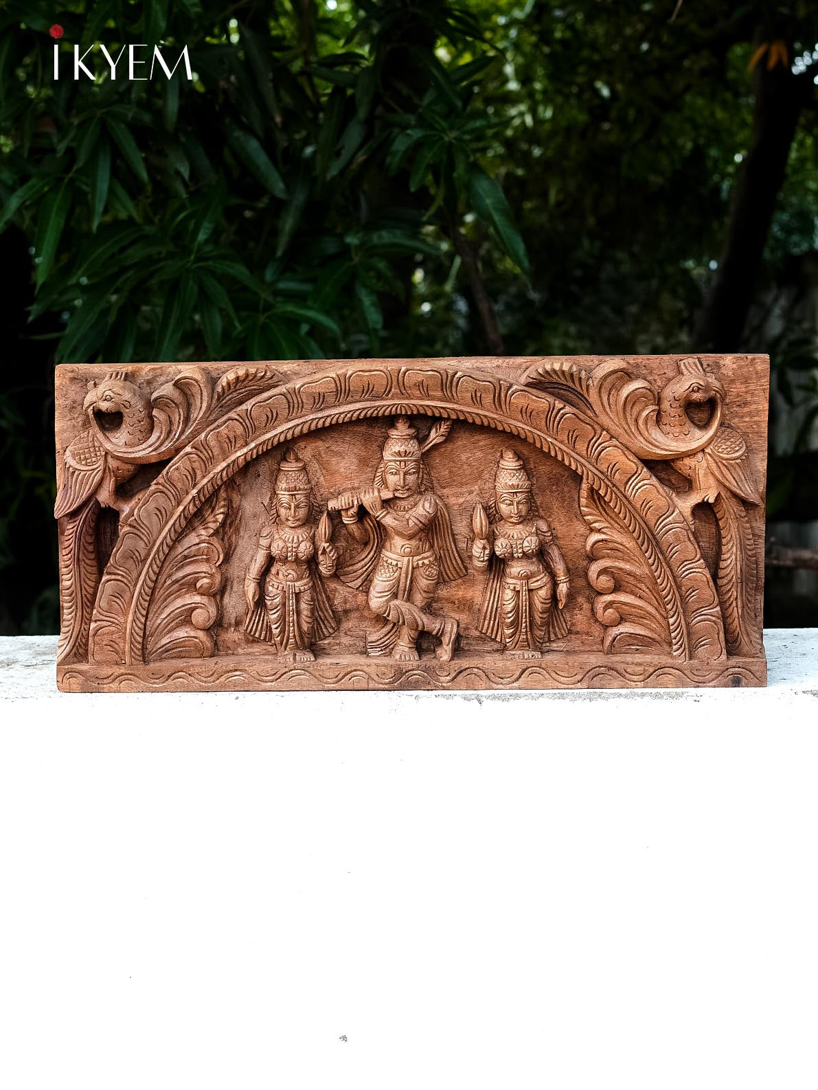 Hand carved Krishna with Bama Rukmani Panel - 4GJ09022