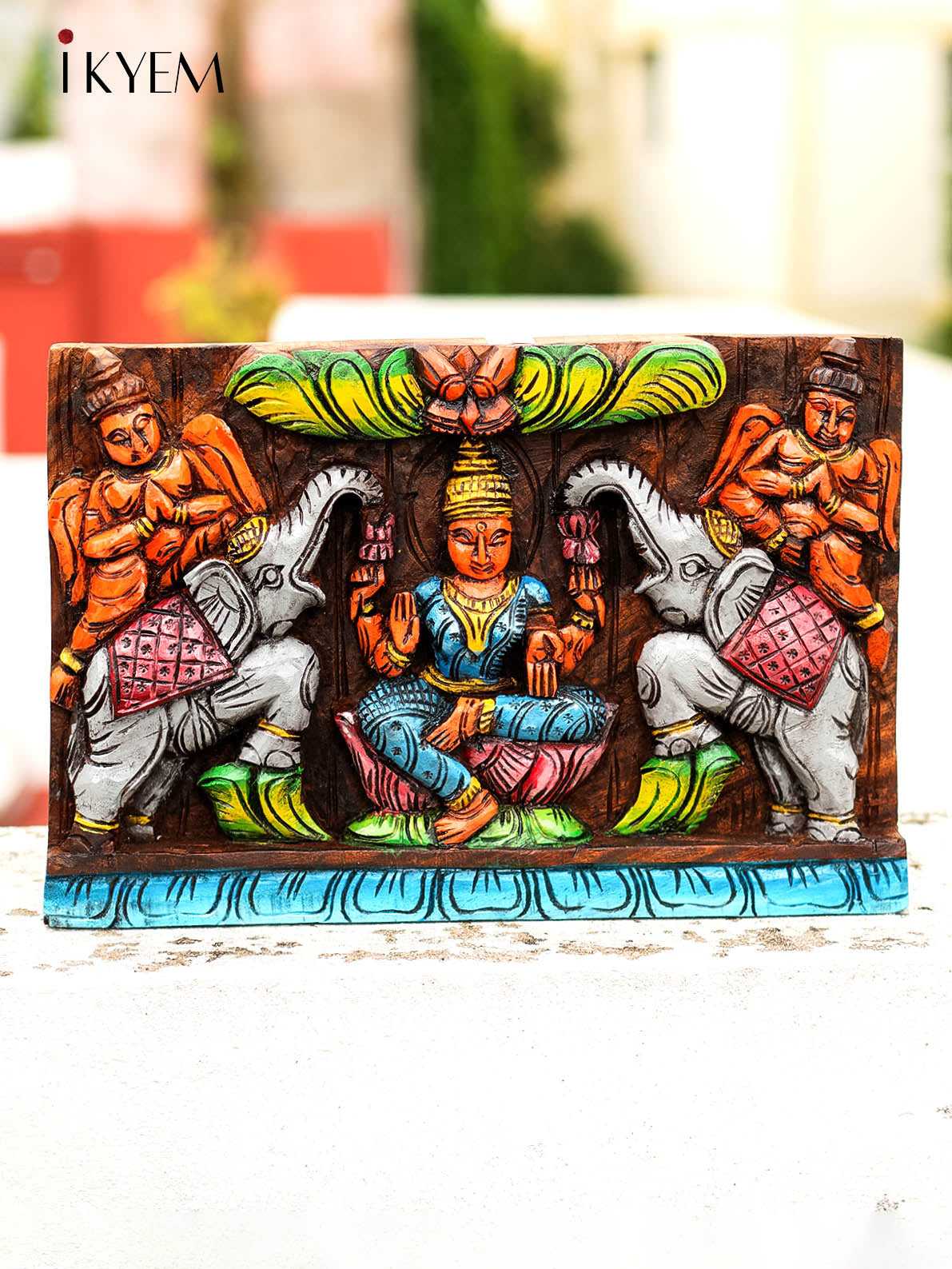Wooden Hand Carved Lakshmi with Elephant - 4GJ09028