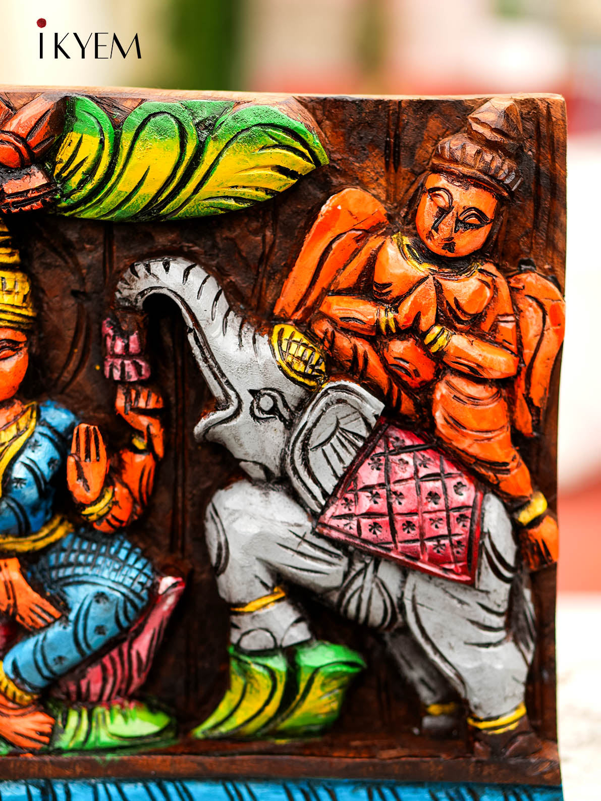 Wooden Hand Carved Lakshmi with Elephant - 4GJ09028