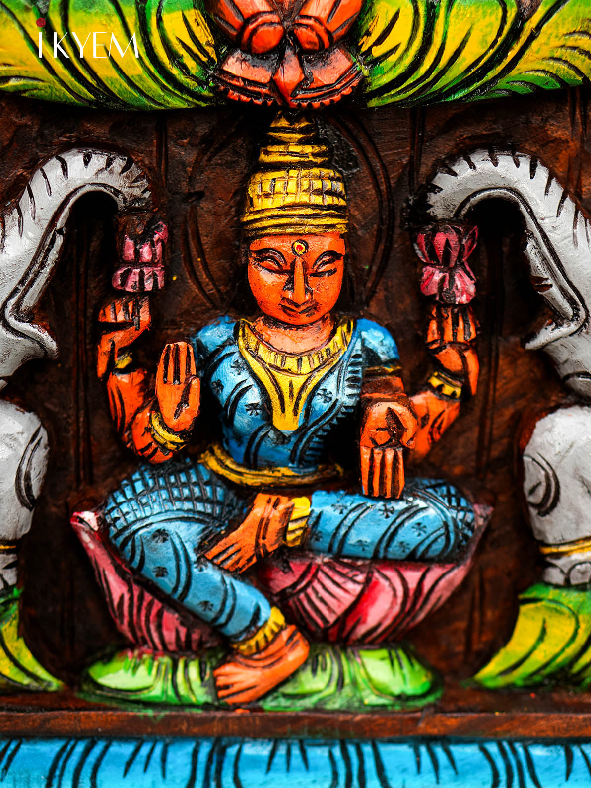 Wooden Hand Carved Lakshmi with Elephant - 4GJ09028